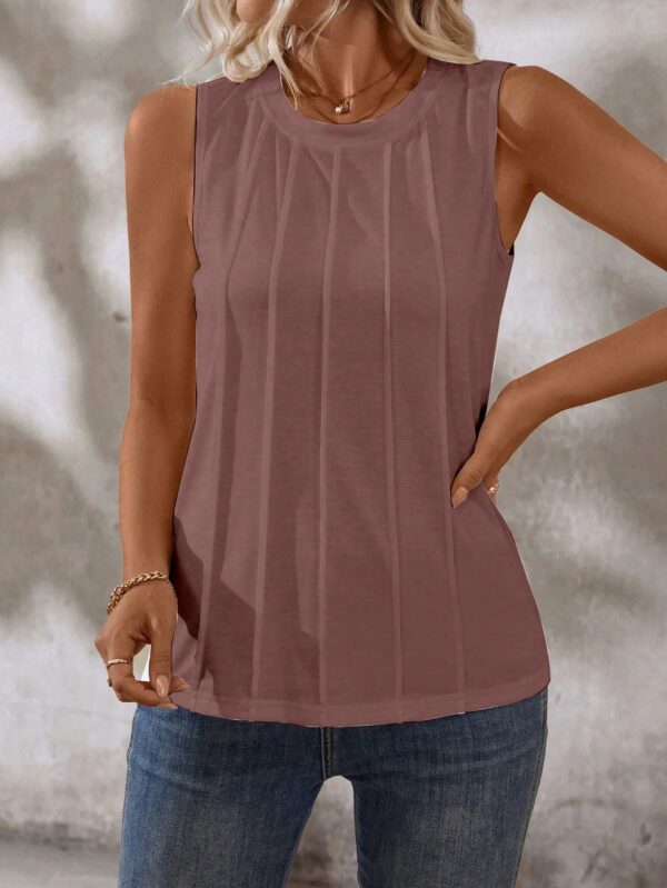 Musculosa de Verano de Color Sólido con Cuello Redondo y Plisado - Image 145
