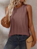 Musculosa de Verano de Color Sólido con Cuello Redondo y Plisado