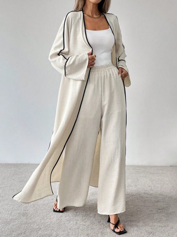 Conjunto de Abrigo Largo y Pantalones Anchos con Contraste - Image 5