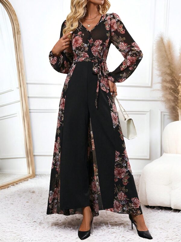 Mono Largo de Pierna Ancha con Estampado Floral y Cinturón - Image 16