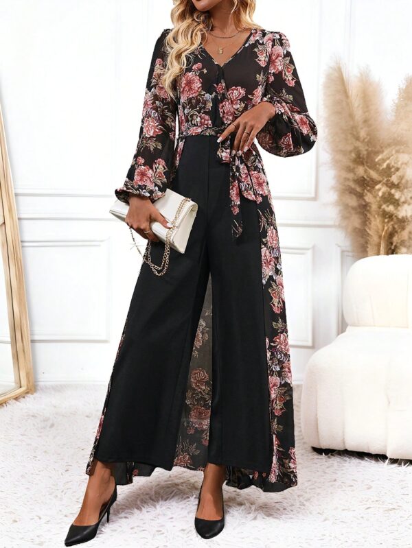 Mono Largo de Pierna Ancha con Estampado Floral y Cinturón - Image 14