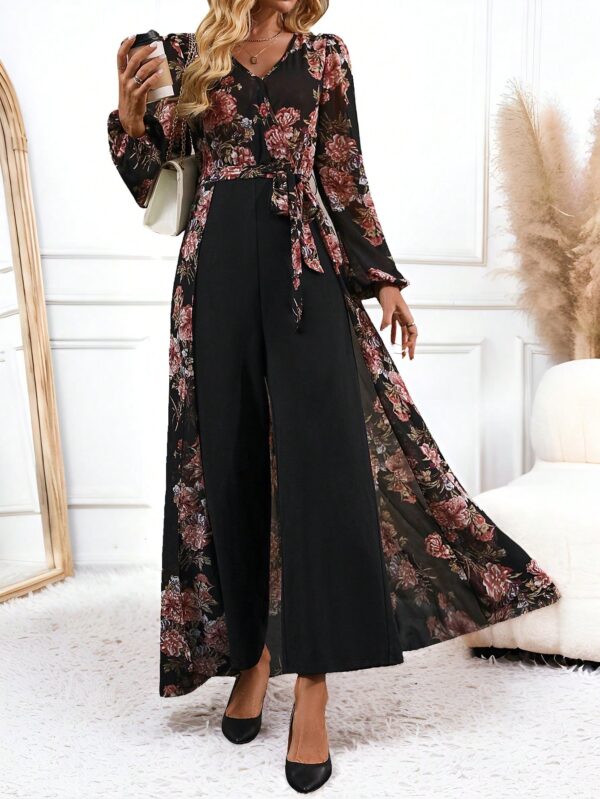 Mono Largo de Pierna Ancha con Estampado Floral y Cinturón - Image 17