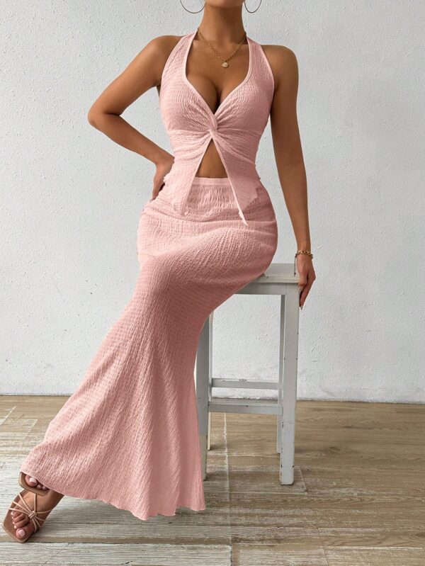 Set de Verano Top Halter con Nudo Frontal y Falda Sirena - Image 32