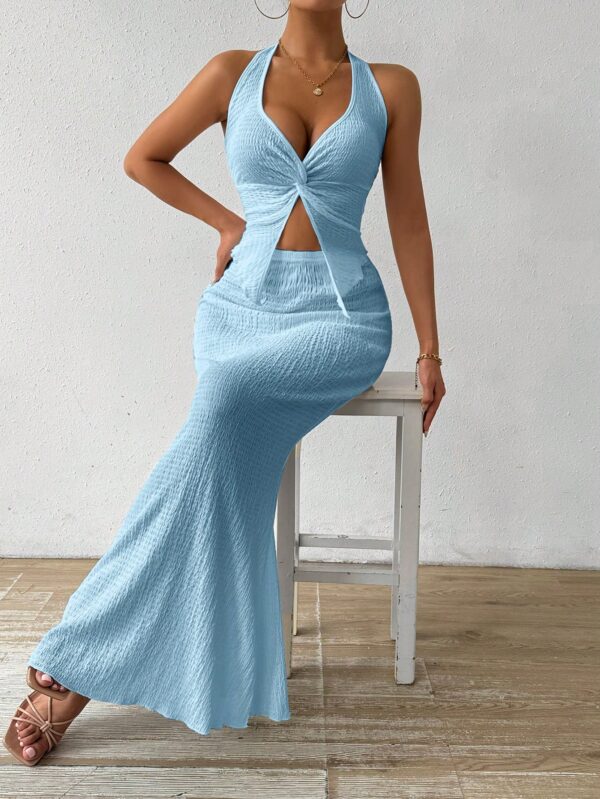 Set de Verano Top Halter con Nudo Frontal y Falda Sirena - Image 47