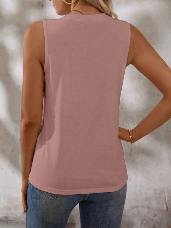 Musculosa de Verano de Color Sólido con Cuello Redondo y Plisado - Image 36