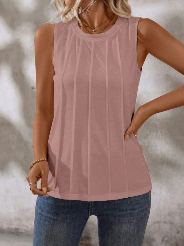 Musculosa de Verano de Color Sólido con Cuello Redondo y Plisado - Image 39