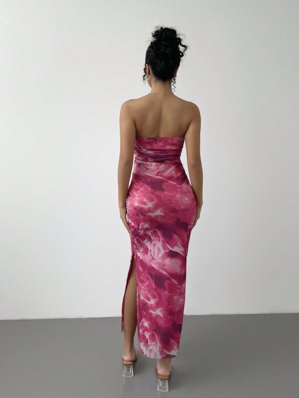 Vestido Strapless Tie Dye con Abertura Lateral y Ruched - Image 155
