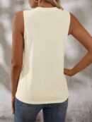 Musculosa de Verano de Color Sólido con Cuello Redondo y Plisado