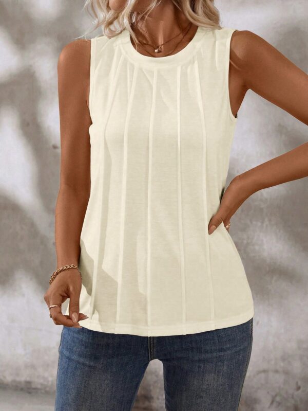 Musculosa de Verano de Color Sólido con Cuello Redondo y Plisado - Image 89