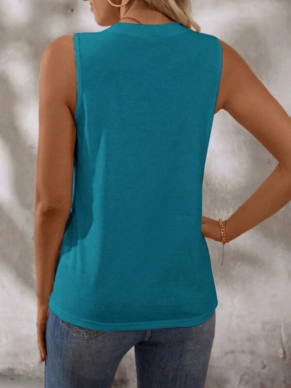 Musculosa de Verano de Color Sólido con Cuello Redondo y Plisado - Image 61