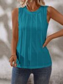 Musculosa de Verano de Color Sólido con Cuello Redondo y Plisado