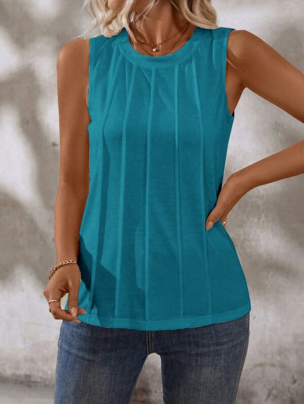 Musculosa de Verano de Color Sólido con Cuello Redondo y Plisado - Image 62