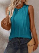 Musculosa de Verano de Color Sólido con Cuello Redondo y Plisado