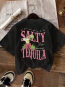 Remera Estampada de Frutas y Letras con Cuello Redondo