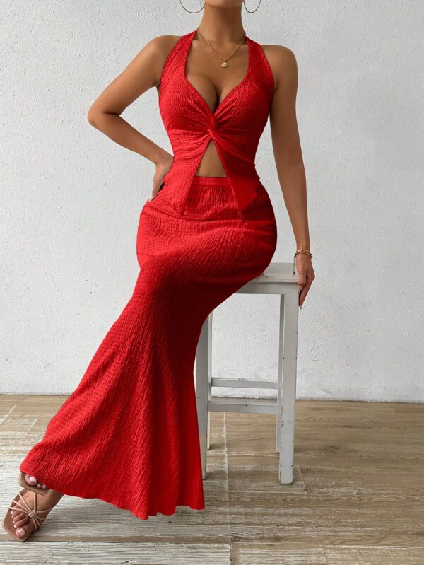 Set de Verano Top Halter con Nudo Frontal y Falda Sirena - Image 38