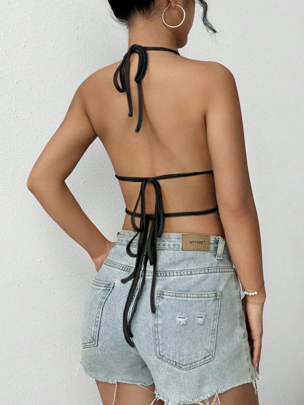 Top de Verano Backless con Cuello Halter en Color Sólido - Image 2