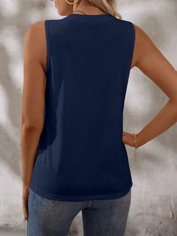 Musculosa de Verano de Color Sólido con Cuello Redondo y Plisado - Image 157