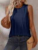 Musculosa de Verano de Color Sólido con Cuello Redondo y Plisado