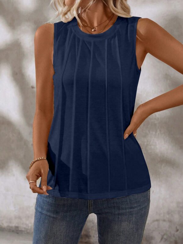 Musculosa de Verano de Color Sólido con Cuello Redondo y Plisado - Image 161