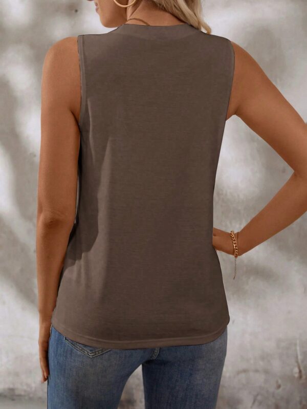 Musculosa de Verano de Color Sólido con Cuello Redondo y Plisado - Image 107