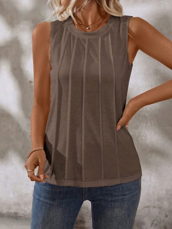 Musculosa de Verano de Color Sólido con Cuello Redondo y Plisado - Image 109