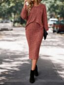 Set Casual de Top con Manga Murciélago y Falda Tejidos