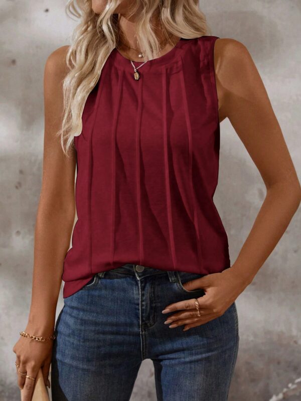 Musculosa de Verano de Color Sólido con Cuello Redondo y Plisado - Image 41