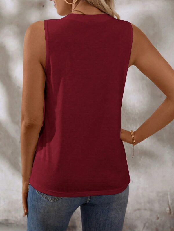 Musculosa de Verano de Color Sólido con Cuello Redondo y Plisado - Image 42