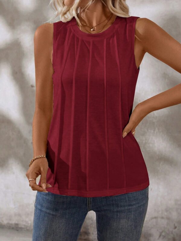 Musculosa de Verano de Color Sólido con Cuello Redondo y Plisado - Image 44