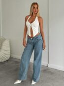 Camisola Ajustada con Cuello Halter, Espalda Descubierta y Decoración Metálica