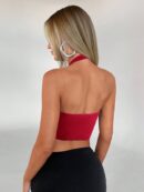 Camisola Ajustada con Cuello Halter, Espalda Descubierta y Decoración Metálica