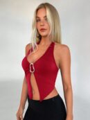 Camisola Ajustada con Cuello Halter, Espalda Descubierta y Decoración Metálica
