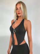Camisola Ajustada con Cuello Halter, Espalda Descubierta y Decoración Metálica