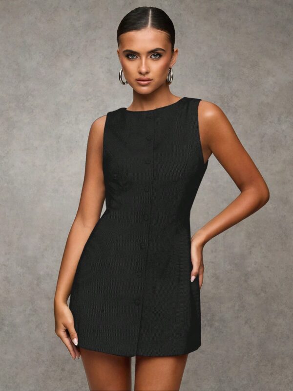 Vestido Corto Casual de Lana a Cuadros con Botones Frontales - Image 13
