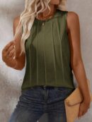 Musculosa de Verano de Color Sólido con Cuello Redondo y Plisado