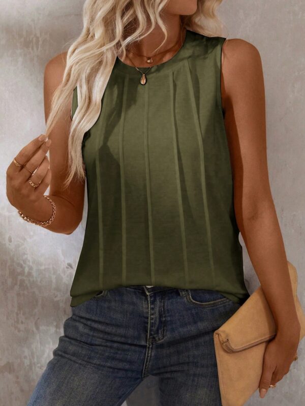 Musculosa de Verano de Color Sólido con Cuello Redondo y Plisado - Image 24