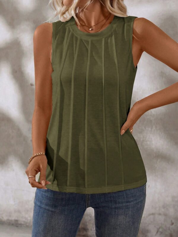 Musculosa de Verano de Color Sólido con Cuello Redondo y Plisado - Image 25