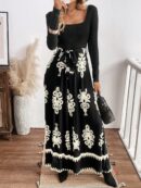 Mono Largo Boho con Estampado Geométrico y Manga Larga
