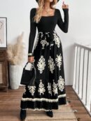 Mono Largo Boho con Estampado Geométrico y Manga Larga