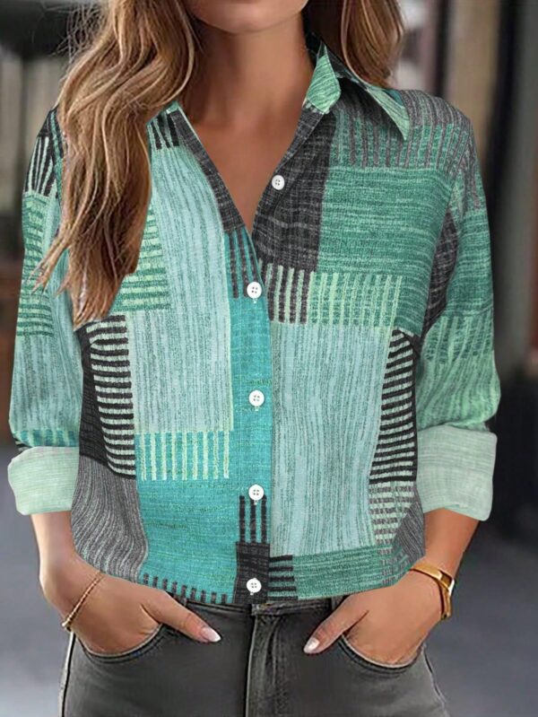 Camisa Retro Casual Manga Larga con Detalles de Botones y Estampado - Image 18