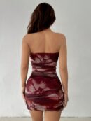 Vestido Mini Strapless con Estampado y Ruched