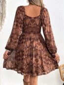 Vestido Playero Mini de Tricot con Cuello Corazón y Manga Larga