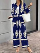 Conjunto Casual de Pantalón y Blusa Manga Larga Estampada