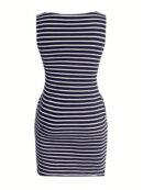 Vestido con Rayas Tejido Sin Mangas Cuello Redondo