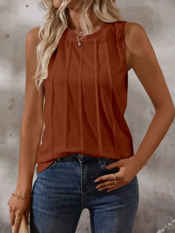 Musculosa de Verano de Color Sólido con Cuello Redondo y Plisado - Image 152