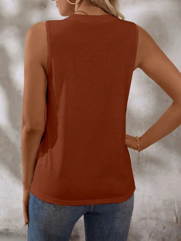 Musculosa de Verano de Color Sólido con Cuello Redondo y Plisado - Image 150