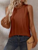 Musculosa de Verano de Color Sólido con Cuello Redondo y Plisado