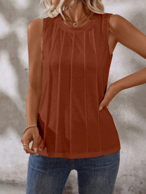 Musculosa de Verano de Color Sólido con Cuello Redondo y Plisado - Image 154