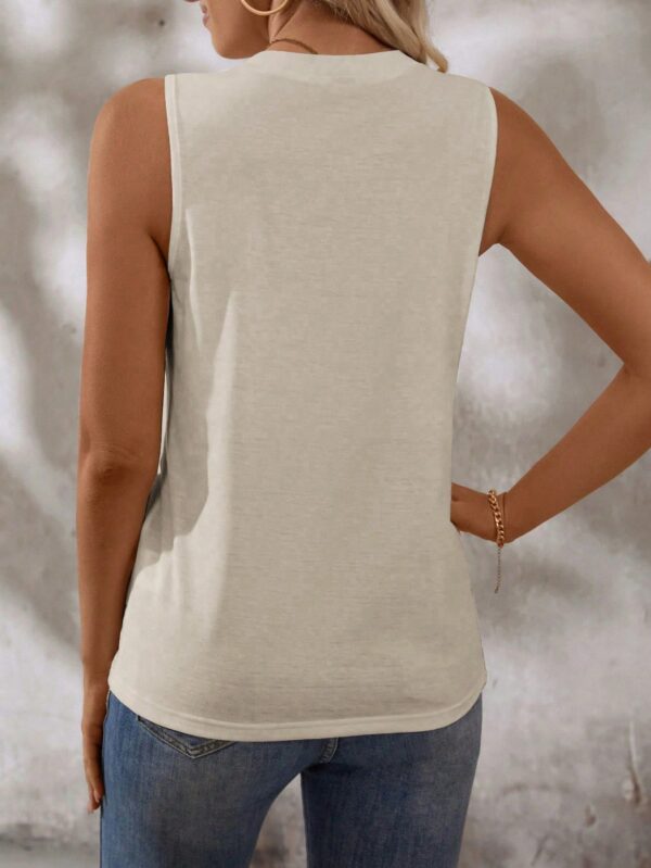 Musculosa de Verano de Color Sólido con Cuello Redondo y Plisado - Image 93