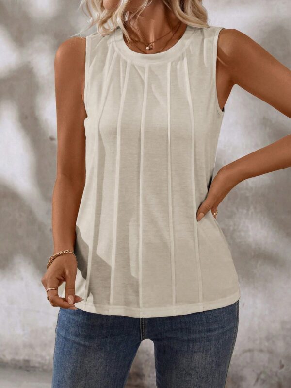 Musculosa de Verano de Color Sólido con Cuello Redondo y Plisado - Image 94